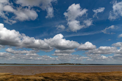 Scenic view of sea against blue sky