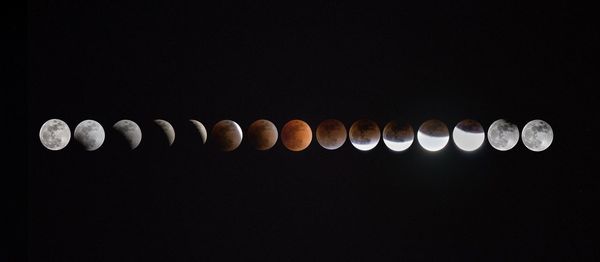 Multiple image of lunar eclipse against sky at night