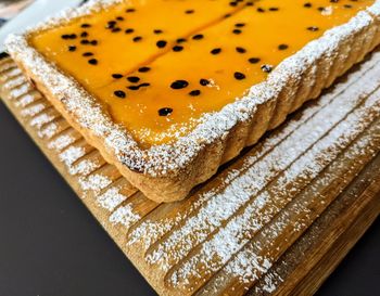 High angle view of bread in glass on table