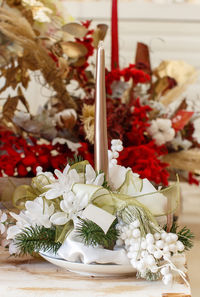 Close-up of flowers on table