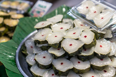 High angle view of cake served in plate