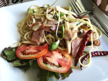 High angle view of meal served in plate