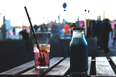 Close-up of beer glass on table