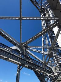 Low angle view of metallic structure against blue sky