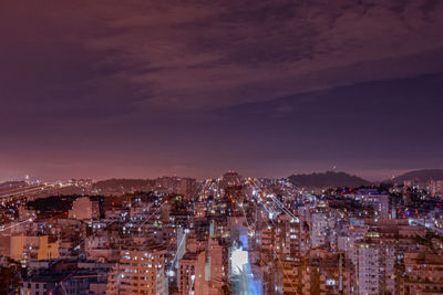 Long exposure urban night photography with buildings and lights in rio de janeiro, brazil