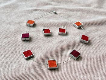 High angle view of toy blocks on table