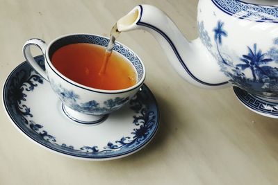 High angle view of tea on table