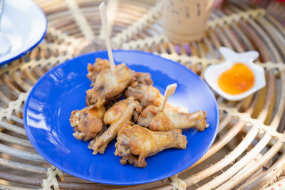 High angle view of breakfast served on table