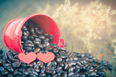 Close-up of coffee beans on table