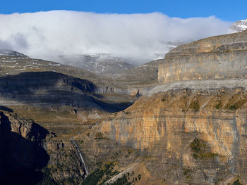 View of mountain range against cloudy sky