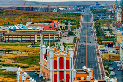 High angle view of buildings in city