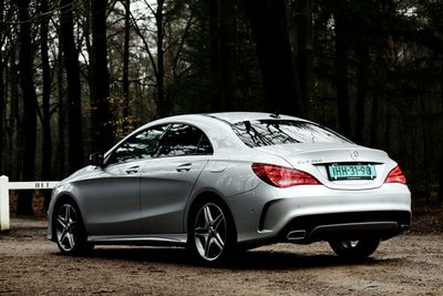 Car parked against trees