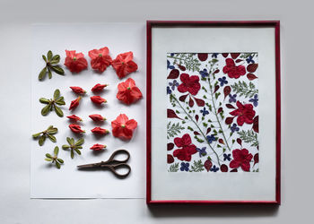 Azalea flowers and buds prepared for the pressed against the background of a botanical picture,