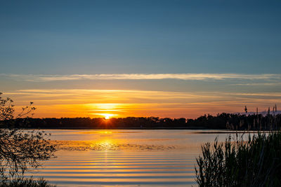 Scenic view of lake against sky during sunset