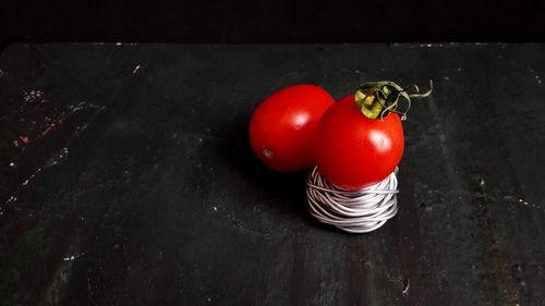 High angle view of tomatoes on table