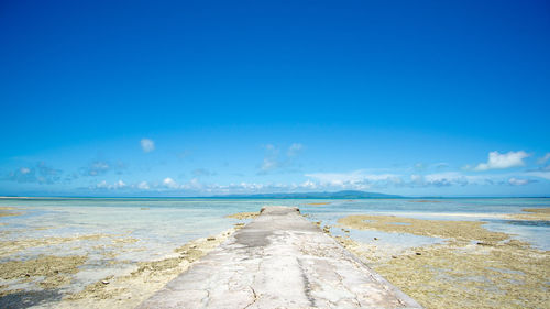 Scenic view of sea against blue sky