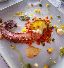 High angle view of meal served in plate