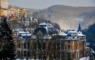 High angle view of buildings in city