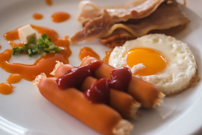 Close-up of breakfast served in plate