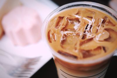 High angle view of drink on table