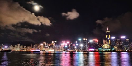 Illuminated buildings at waterfront