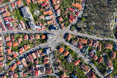 Aerial view of street amidst buildings in city