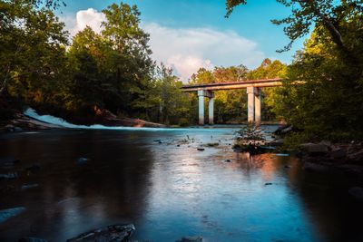 Bridge over lake against sky