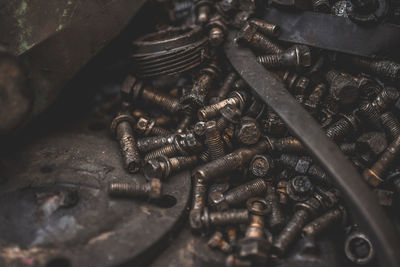 Close-up of rusty nuts