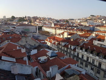 High angle view of townscape against clear sky