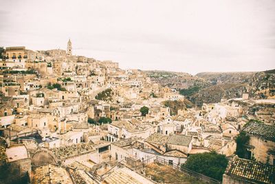 Aerial view of sassi di matera against sky