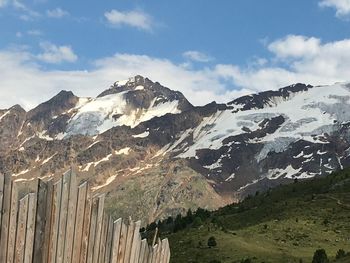 Scenic view of snowcapped mountains against sky