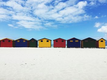 View of beach huts in a row