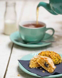Close-up of coffee cup on table