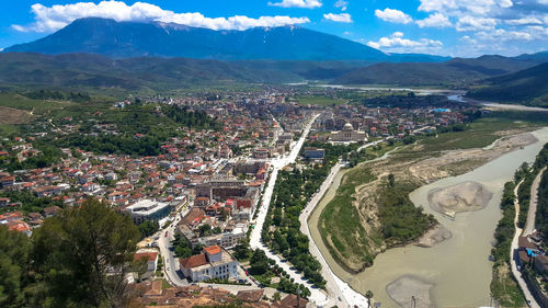 High angle view of townscape against sky