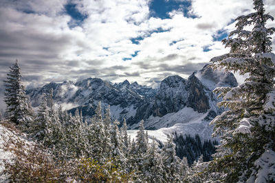 Scenic view of snowcapped mountains against sky