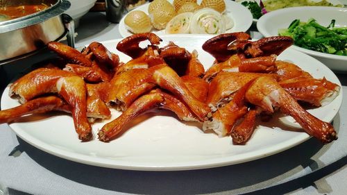 Close-up of served food in plate