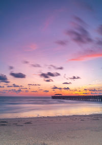 Scenic view of beach against sky during sunset