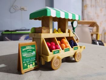 Close-up of toys on table