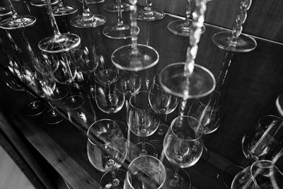 High angle view of wine glasses