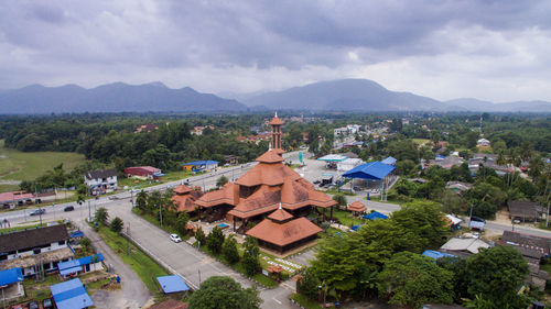High angle view of town against sky