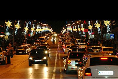 Blurred motion of cars on road at night