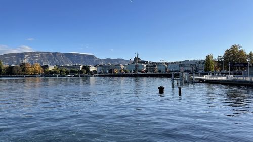 View of bridge over lake against sky