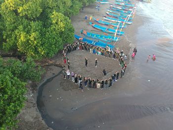 High angle view of people at beach