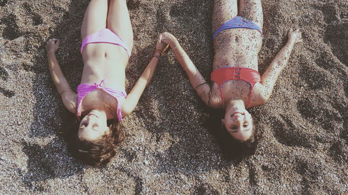 Girls on sand at beach
