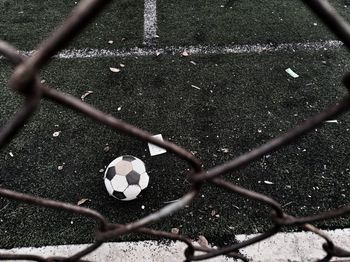 High angle view of soccer ball on field