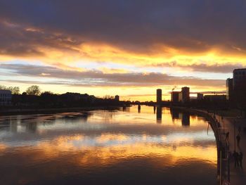 Scenic view of river against sky at sunset