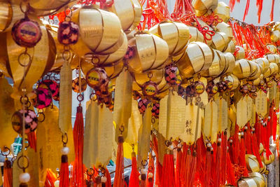 Full frame shot of multi colored lanterns hanging in market