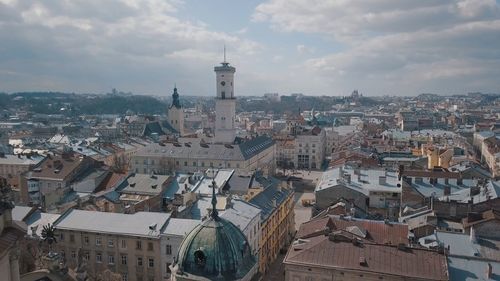 High angle view of townscape against sky