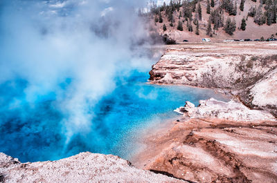 Smoke emitting from volcanic landscape