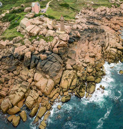 High angle view of rocks on beach